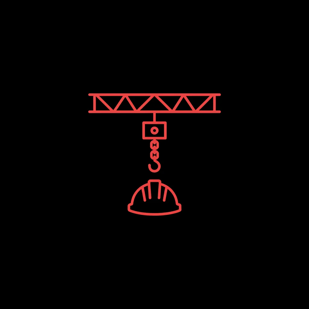 Line icon of a truss bar with a chain hoist and a crew safety helmet